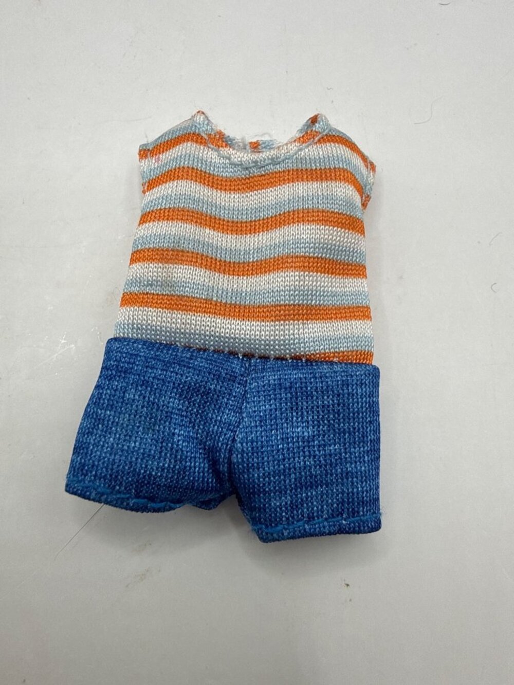 Vtg Tiny Doll Outfit Striped Blue Shorts One Piece Outfit